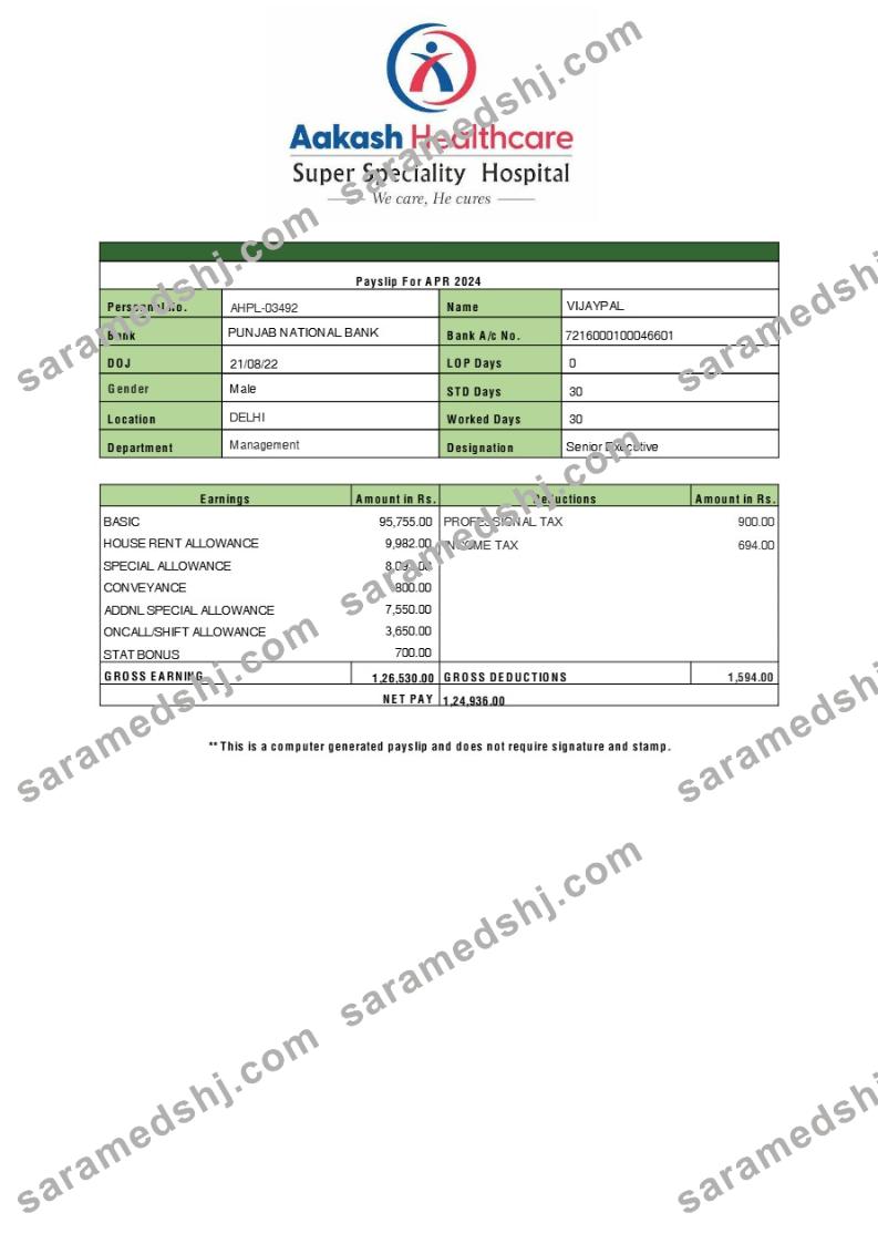 Aakash Healthcare payslip template in Word and PDF formats.pdf, 1